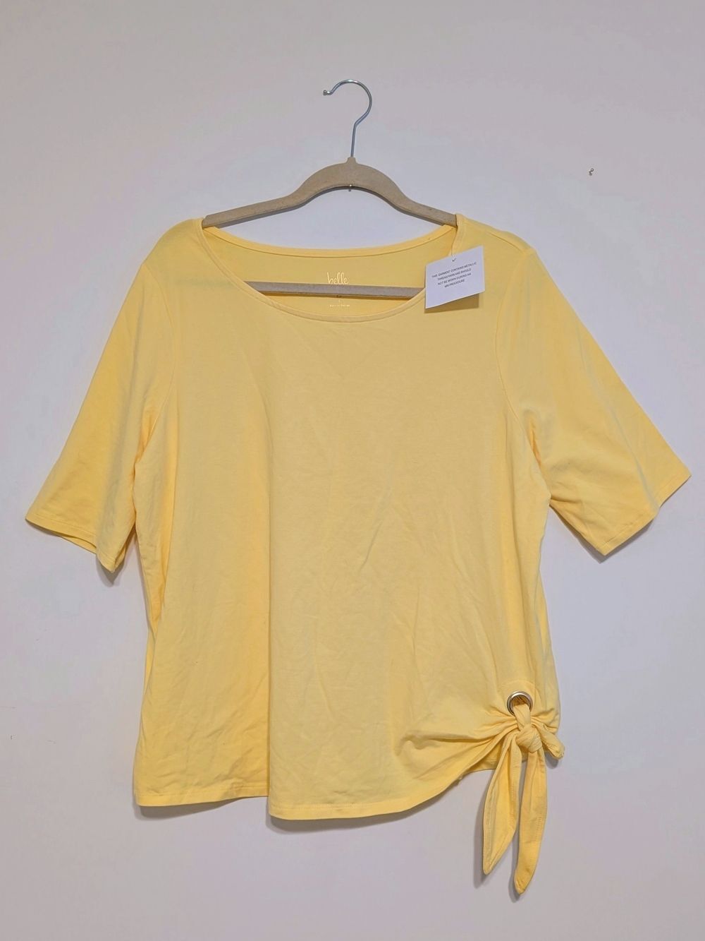 Belle by Kim Gravel Women’s Yellow Short Sleeve Side-Tie Top - Large